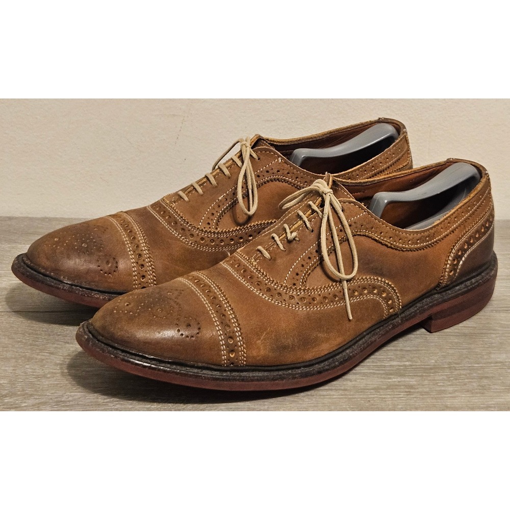 Allen Edmonds Strandmok Tan Leather Brogue Cap Toe Oxford Shoes Mens Size 11 D